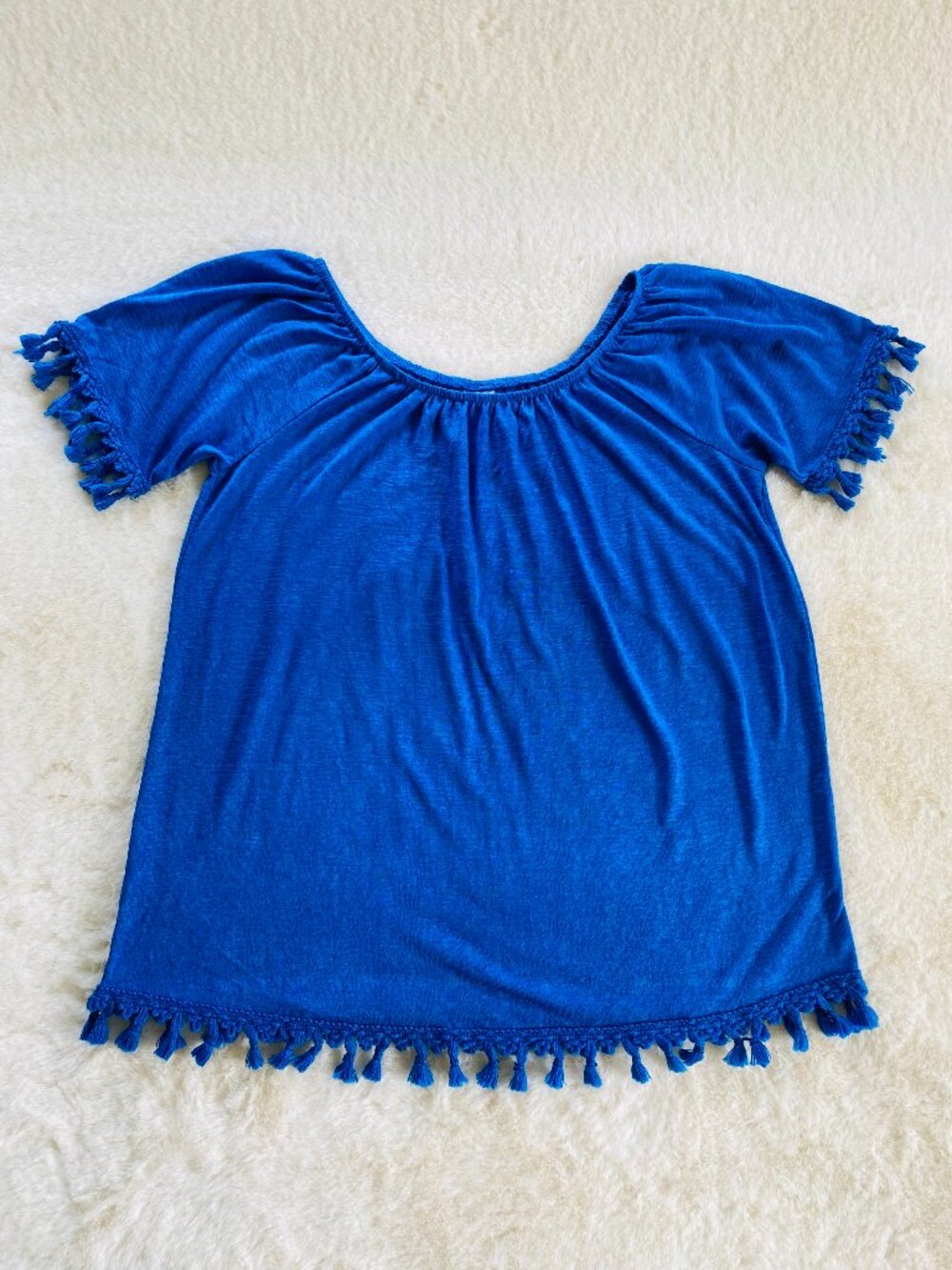Time and Tru Blue Tassel Edged T-Shirt size Small